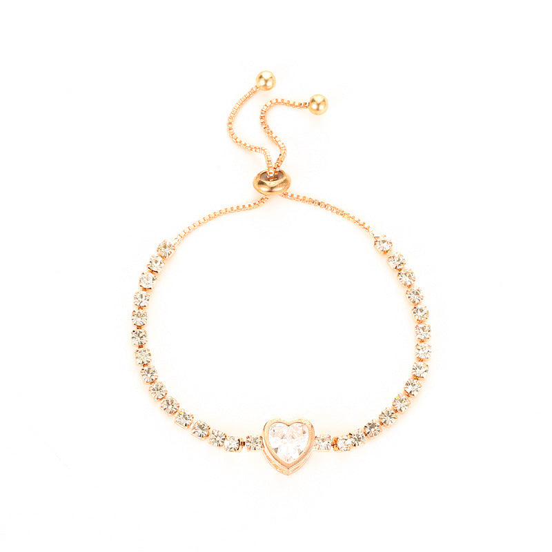 Pulseira feminina de renda com pulseira de strass simples de zircônia com coração amoroso