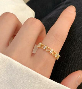 Anel feminino personalizado com coração de pêssego banhado em ouro 18k