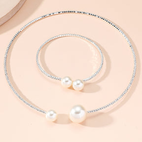 Conjunto de Joias de Luxo: Colar e Pulseira de Pérolas e Cristais para Mulheres - Moda Elegante e Leve